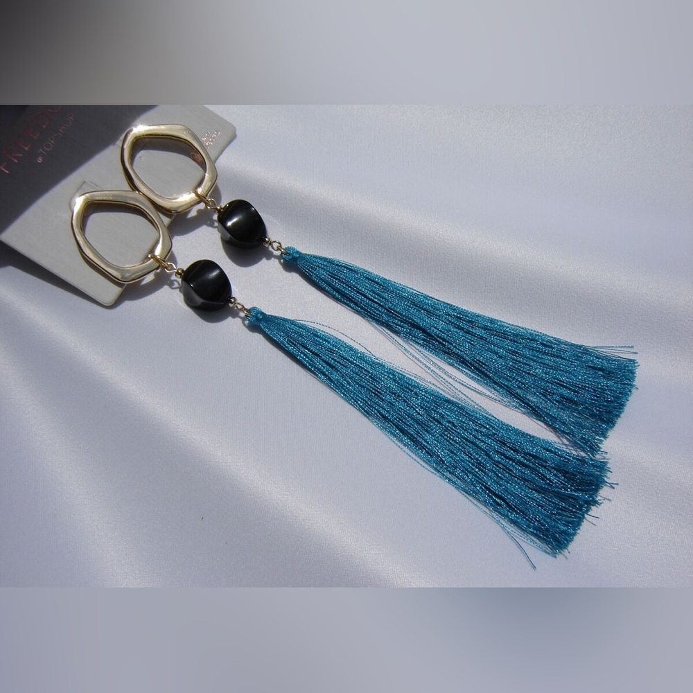 Topshop gold blue tassel earring